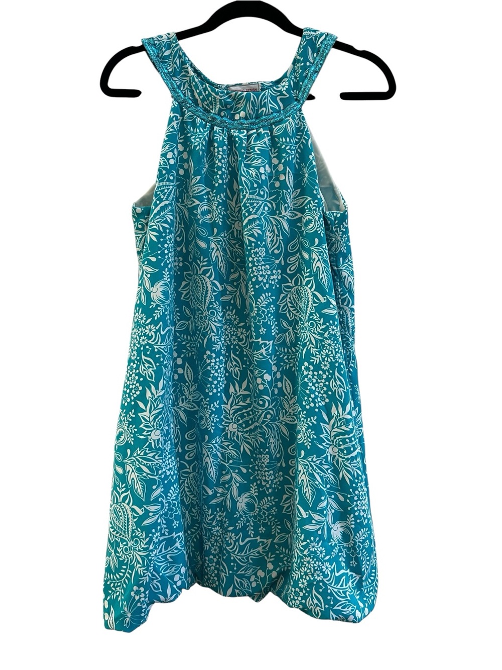 Redwing Design Shirley Pino Teal Floral Bubble Hem Sleeveless Dress Artisan